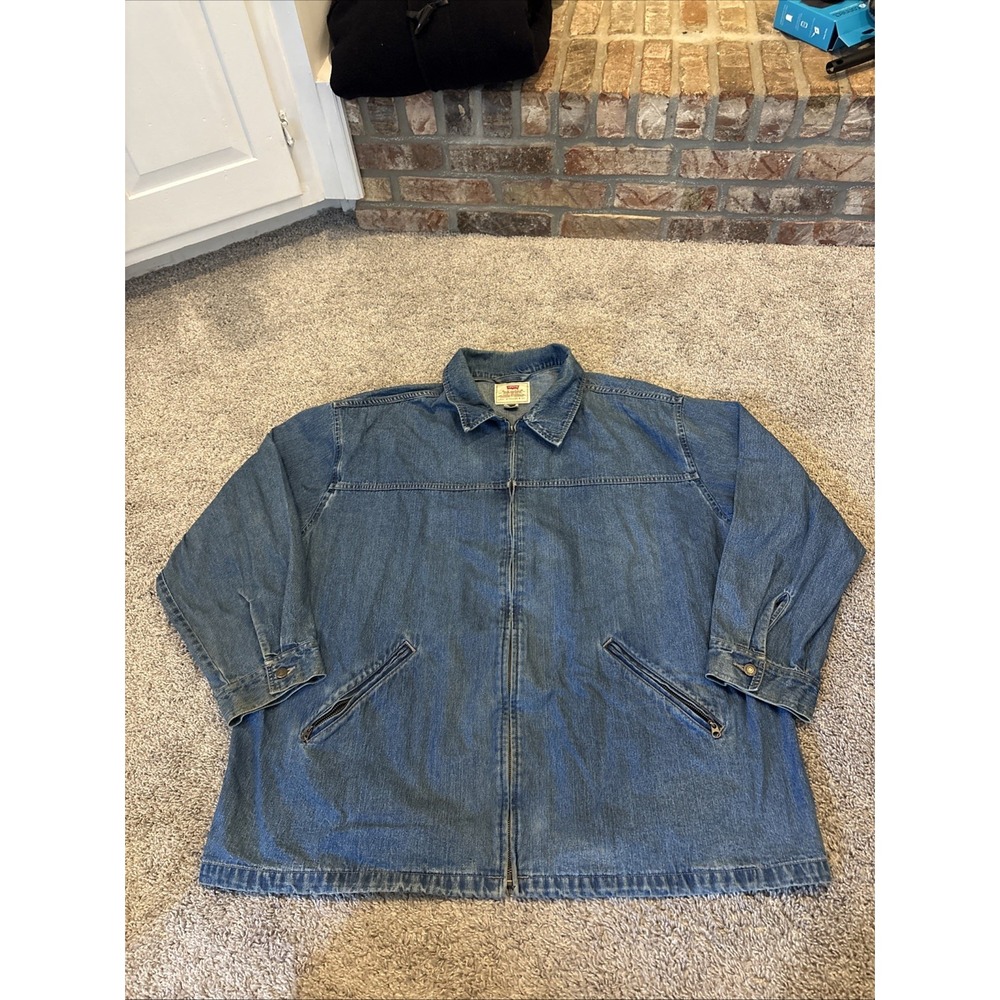 Levi's Men XXL Full Zip Denim Jacket Detroit Style Bomber Wash Work Wear Vintage